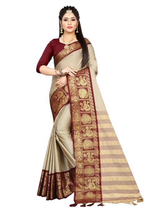 women's self design beige colored saree - 19532167 - Very Small Image - 1