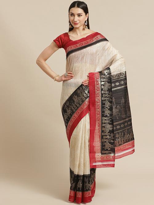 women's foil print off white colored saree with blouse - 19532413 - Very Small Image - 1