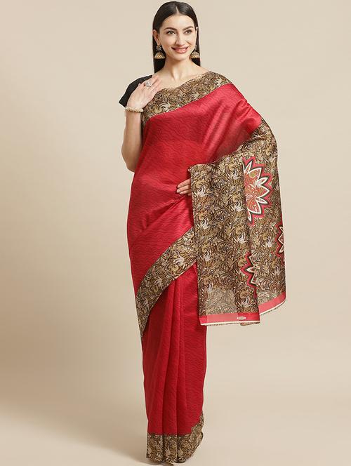 women's printed red colored saree with blouse - 19532462 - Very Small Image - 1