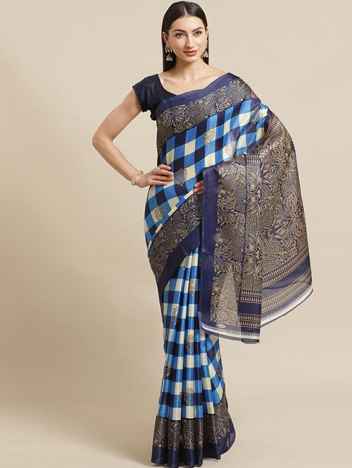 printed woven saree with blouse - 19532477 - Very Small Image - 1