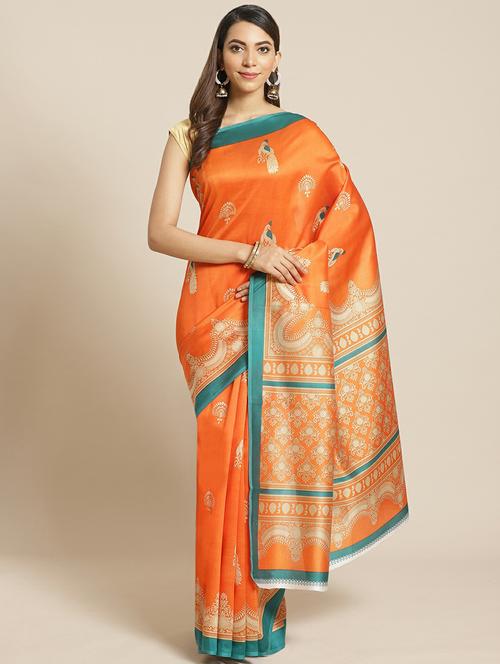 women's printed orange colored saree - 19532497 - Very Small Image - 1