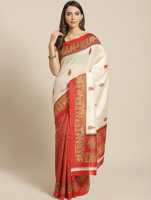 women's printed cream colored saree - 19532502 - Very Small Image - 1