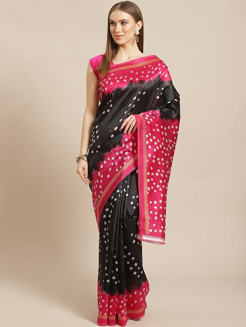 women's printed black colored saree with blouse - 19532520 - Very Small Image - 1