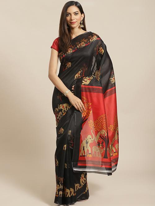 conversational print silk saree - 19532532 - Very Small Image - 1