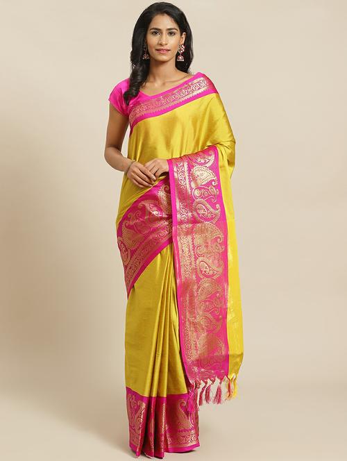 women's self design gold colored saree with blouse - 19532551 - Very Small Image - 1