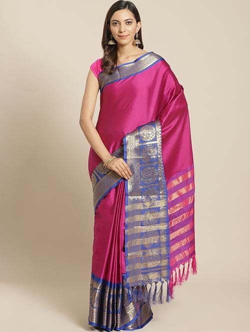 women's self design pink colored saree with blouse - 19532591 - Very Small Image - 1