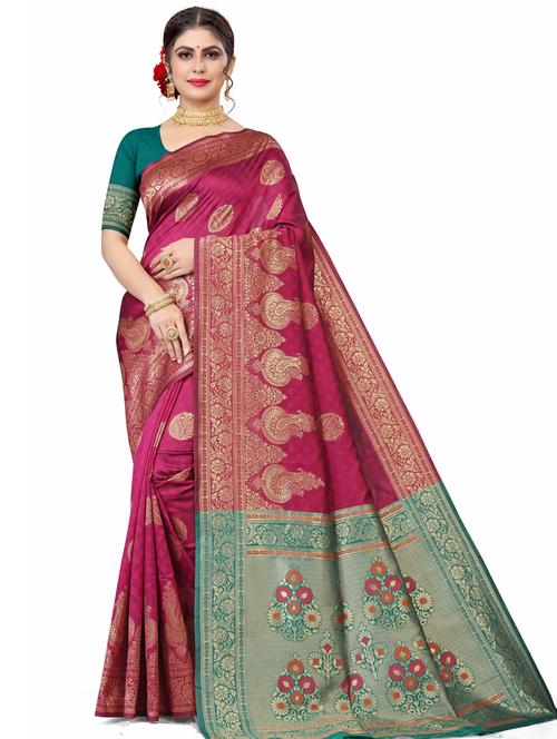 women's self design magenta colored saree with blouse - 19532719 - Very Small Image - 1