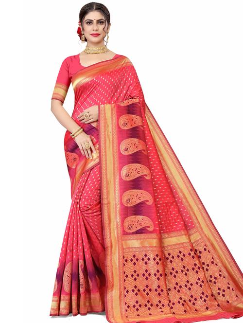 women's self design coral colored saree - 19532729 - Very Small Image - 1