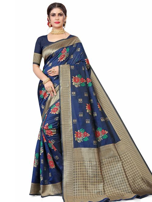 women's self design blue colored saree with blouse - 19532741 - Very Small Image - 1