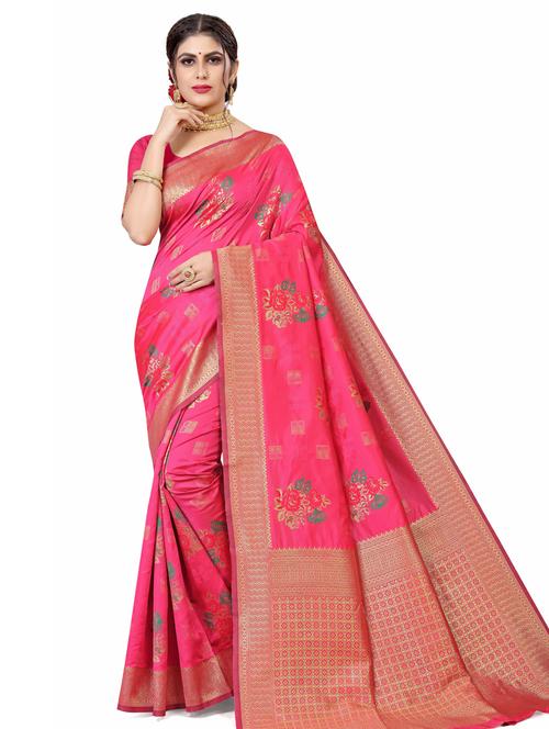 women's self design pink colored saree with blouse - 19532742 - Very Small Image - 1