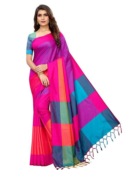 women's color block multi colored saree with blouse - 19532762 - Very Small Image - 1