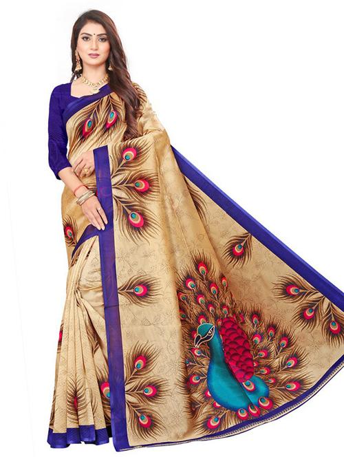 women's printed beige colored saree - 19532801 - Very Small Image - 1