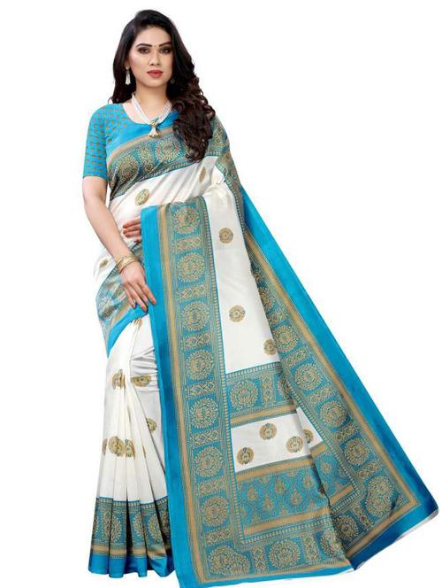 women's self design blue colored saree with blouse - 19532821 - Very Small Image - 1