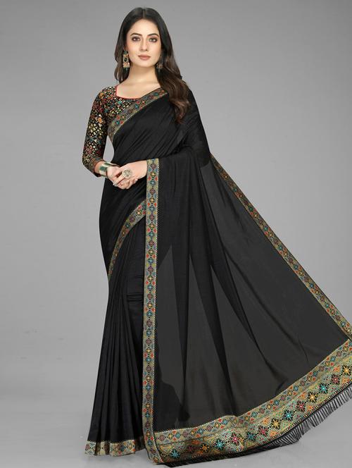 women's bordered black colored saree - 19532940 - Very Small Image - 1
