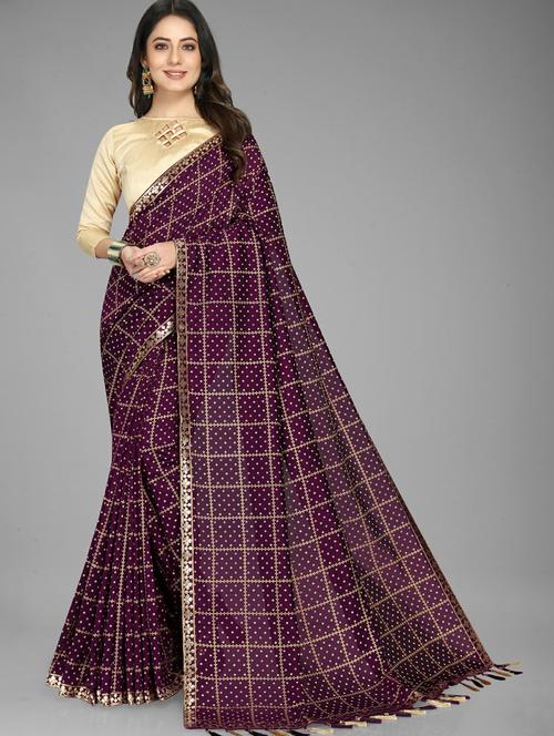 maroon embroidered saree with blouse - 19532947 - Very Small Image - 1