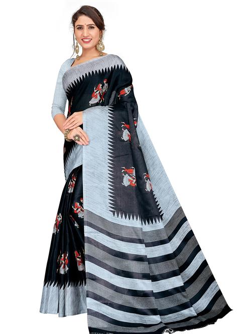 women's madhubani black colored saree with blouse - 19533062 - Very Small Image - 1