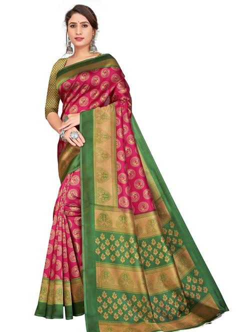 women's printed pink colored saree with blouse - 19533069 - Very Small Image - 1