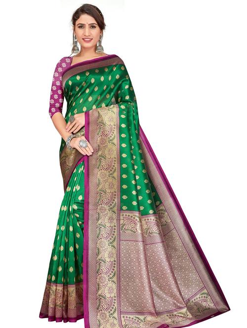 women's kalamkari green colored saree with blouse - 19533078 - Very Small Image - 1