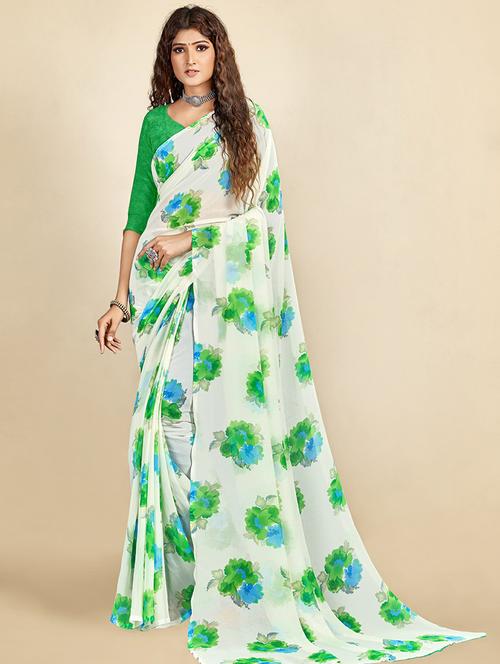 women's floral green colored saree with blouse - 19533120 - Very Small Image - 1