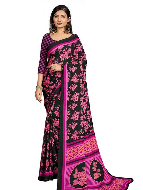 women's printed black colored saree with blouse - 19533132 - Very Small Image - 1