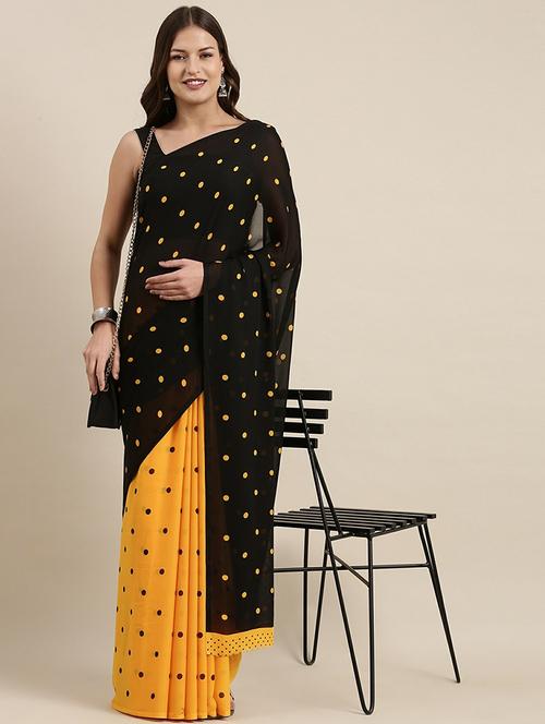 women's polka dots yellow colored saree - 19533190 - Very Small Image - 1