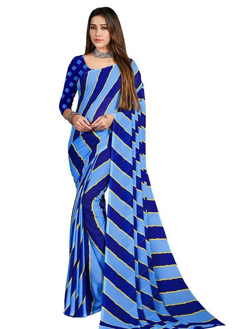 women's printed blue colored saree with blouse - 19533195 - Very Small Image - 1