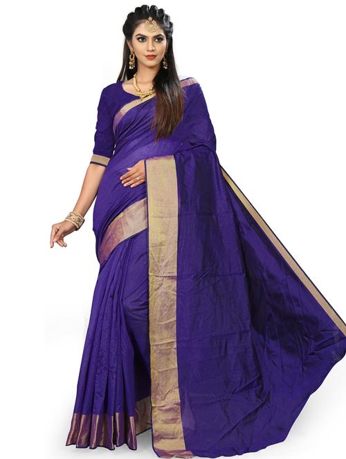 women's bordered blue colored saree with blouse - 19533270 - Very Small Image - 1