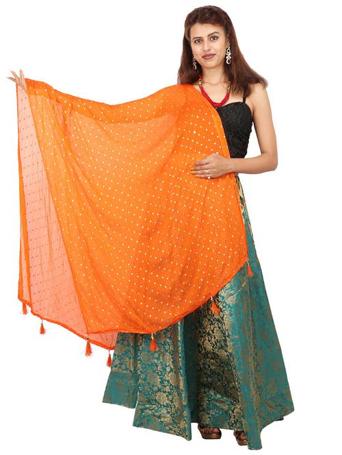 orange self design plain dupatta - 19533495 - Very Small Image - 1