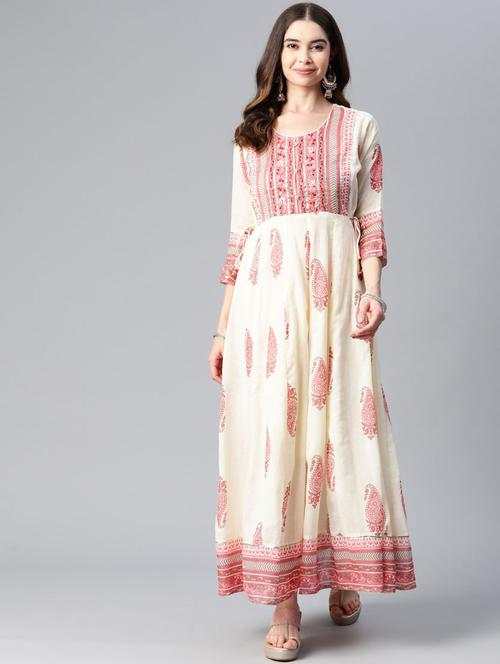 round neck cotton flared kurti - 19533644 - Very Small Image - 1