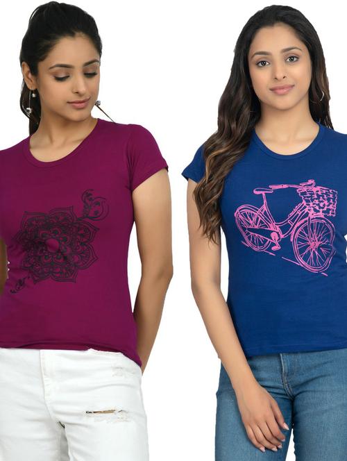 women's front print round neck t-shirt - 19535473 - Very Small Image - 1
