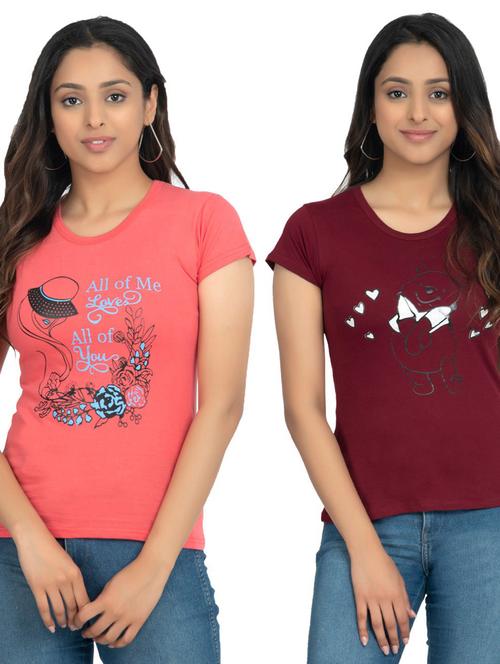 women's front print round neck t-shirt - 19535494 - Very Small Image - 1