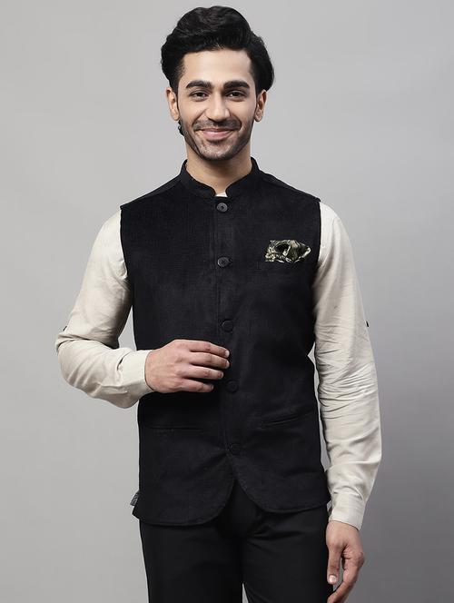 black solid nehru jacket - 19536919 - Very Small Image - 1