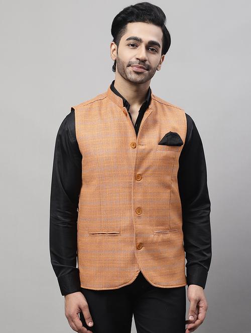 orange solid nehru jacket - 19536921 - Very Small Image - 1