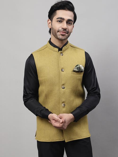yellow solid nehru jacket - 19536938 - Very Small Image - 1
