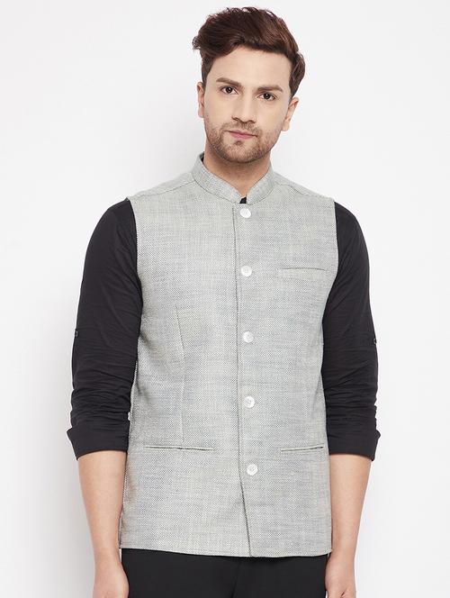 grey solid nehru jacket - 19536965 - Very Small Image - 1