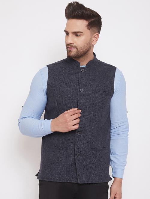 grey solid nehru jacket - 19536969 - Very Small Image - 1