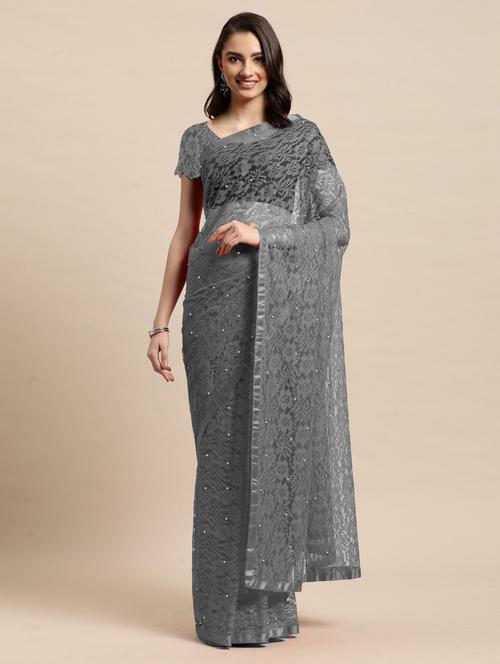 brasso work saree with blouse - 19537056 - Very Small Image - 1