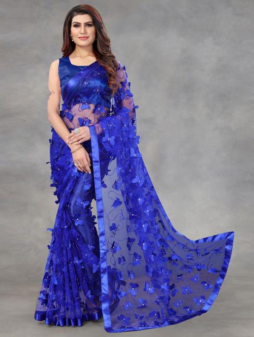 net embellished saree with blouse - 19537209 - Very Small Image - 1