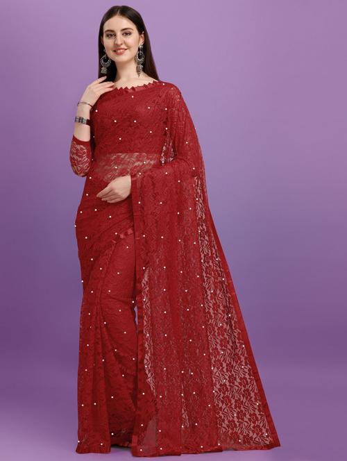 florals prints net saree with blouse - 19537299 - Very Small Image - 1