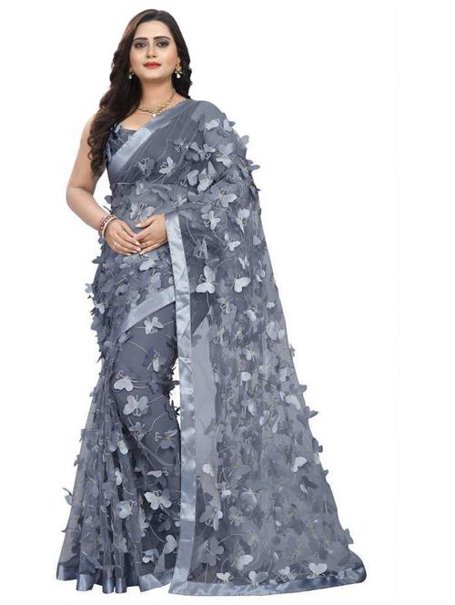 applique work bordered saree - 19537338 - Very Small Image - 1