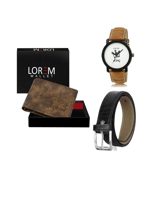 belt, wallet & watch leatherette gift combo - 19554007 - Very Small Image - 1