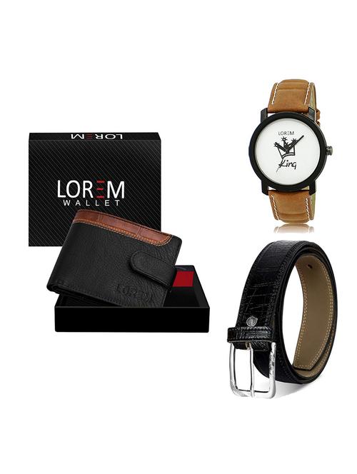 belt, wallet & watch leatherette gift combo - 19554108 - Very Small Image - 1