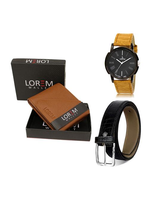 belt, wallet & watch leatherette gift combo - 19554120 - Very Small Image - 1