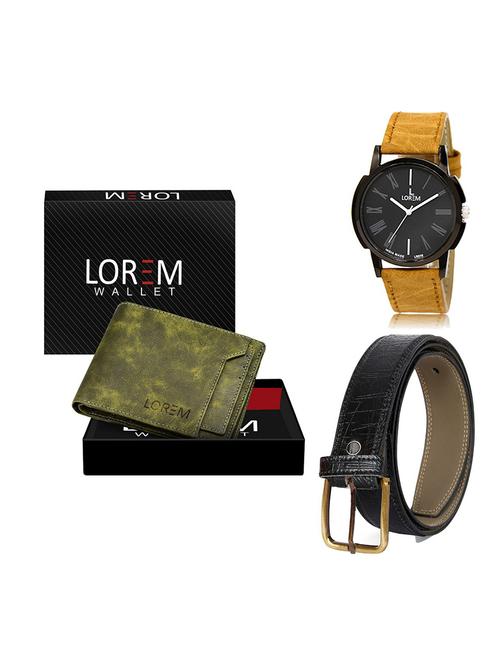 belt, wallet & watch leatherette gift combo - 19554202 - Very Small Image - 1