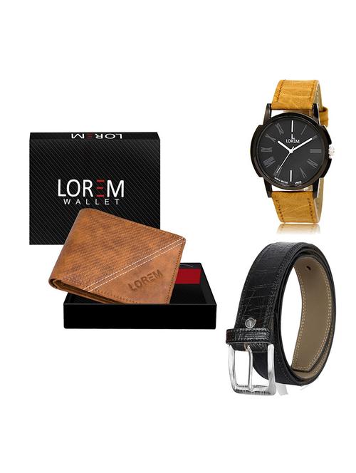 belt, wallet & watch leatherette gift combo - 19554307 - Very Small Image - 1
