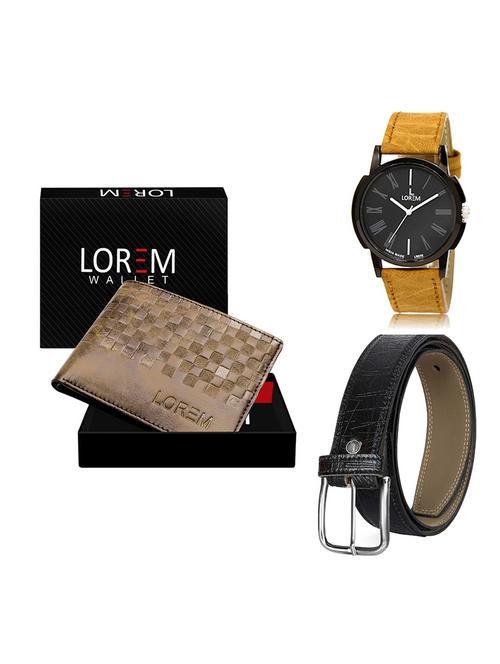 belt, wallet & watch leatherette gift combo - 19554323 - Very Small Image - 1