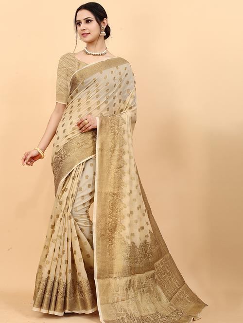 contrast bordered woven saree with blouse - 19555340 - Very Small Image - 1