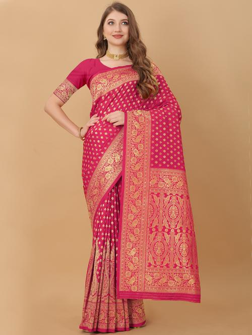 contrast bordered woven saree - 19555370 - Very Small Image - 1