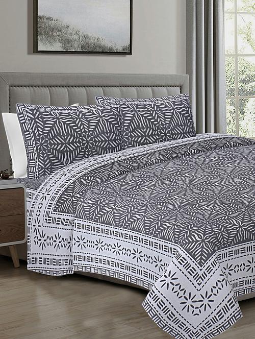 texstylers dark grey cotton 108 x 108 inches jaipuri king size bedsheet with 2 pillow covers - 19558755 - Very Small Image - 1