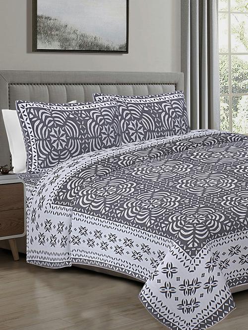 texstylers dark grey cotton 108 x 108 inches jaipuri king size bedsheet with 2 pillow covers - 19558761 - Very Small Image - 1